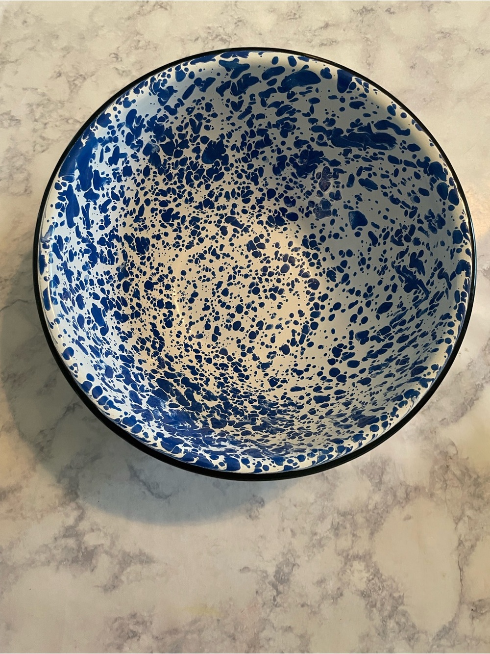 Vintage Granite Ware enamelware cobalt blue splatter bowl 8.5”